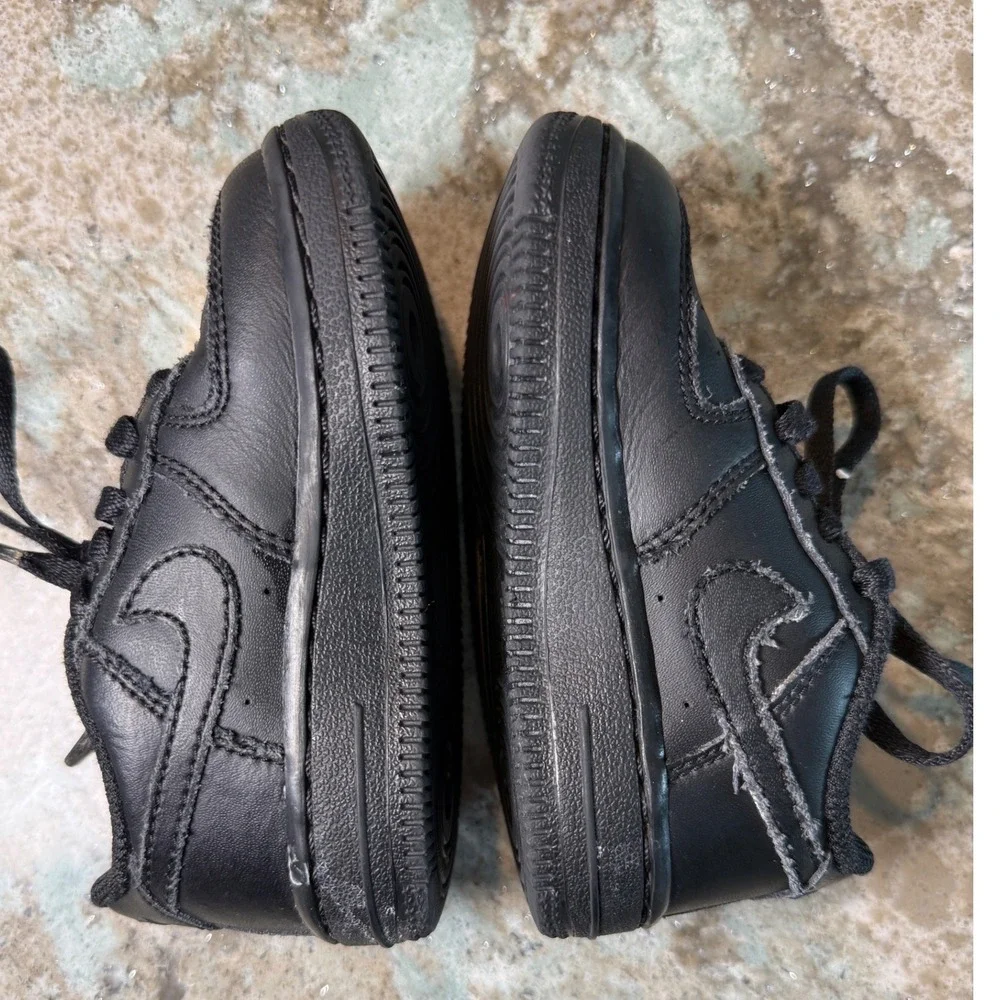 Nike Air Force‎ 1 Crib Toddler Shoes Black Leather Lace Up Size 6.5C Sneakers
